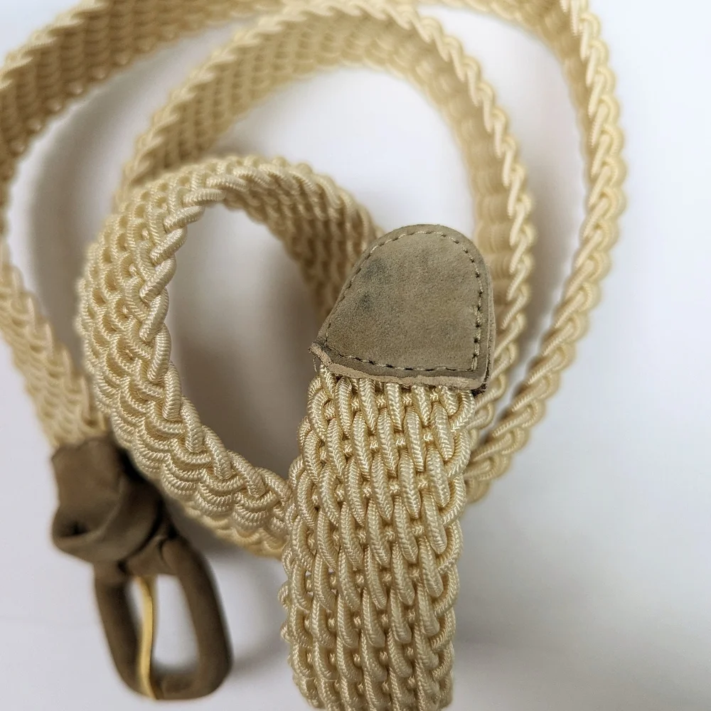 Braided Elastic Beige Men’s Belt with Suede Buckle